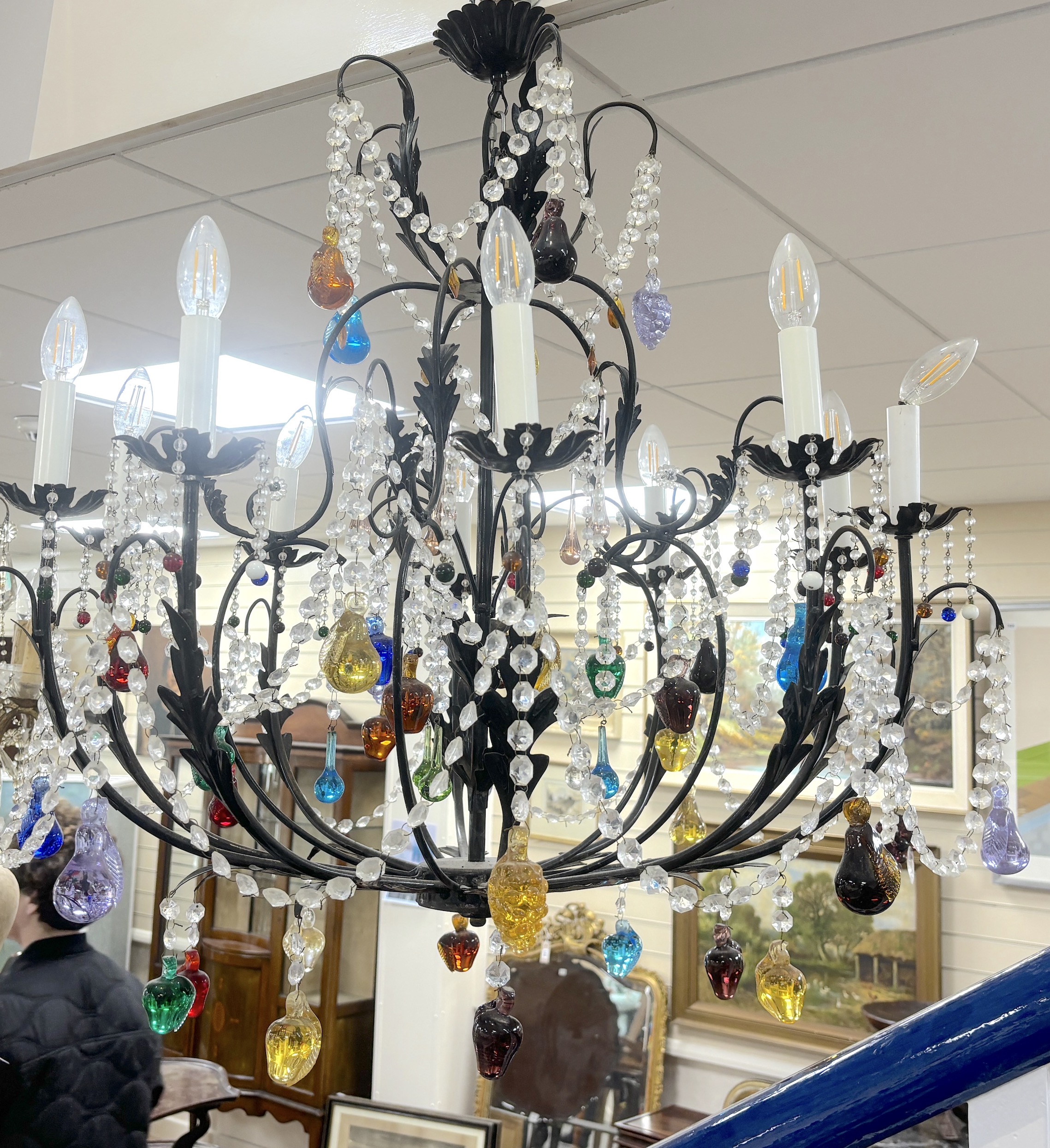 A ten branch Murano multi-coloured chandelier, 76cm high